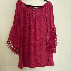 Win Win tunic Lace Bell Sleeve Tunic Blouse size XL | red